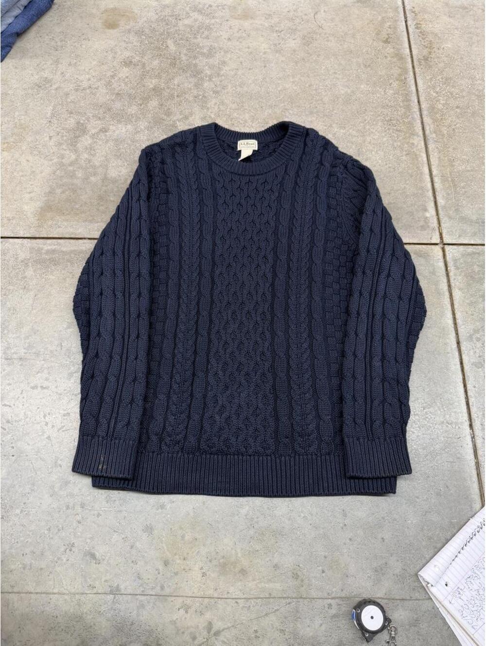 vintage l.l. bean navy blue cable knit sweater size xl